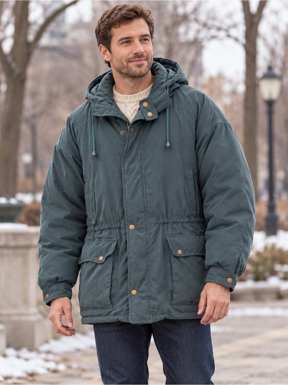 Vintage London Fog Teal Down Parka Hooded Utility Winter Coat XL